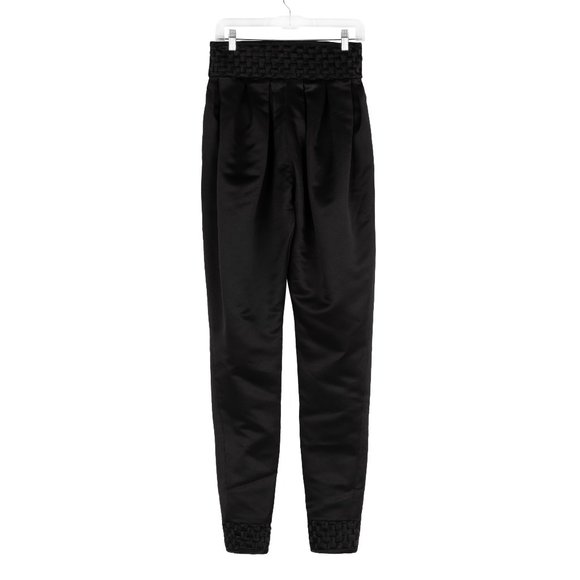 Black silky basket waist detail trousers size 2